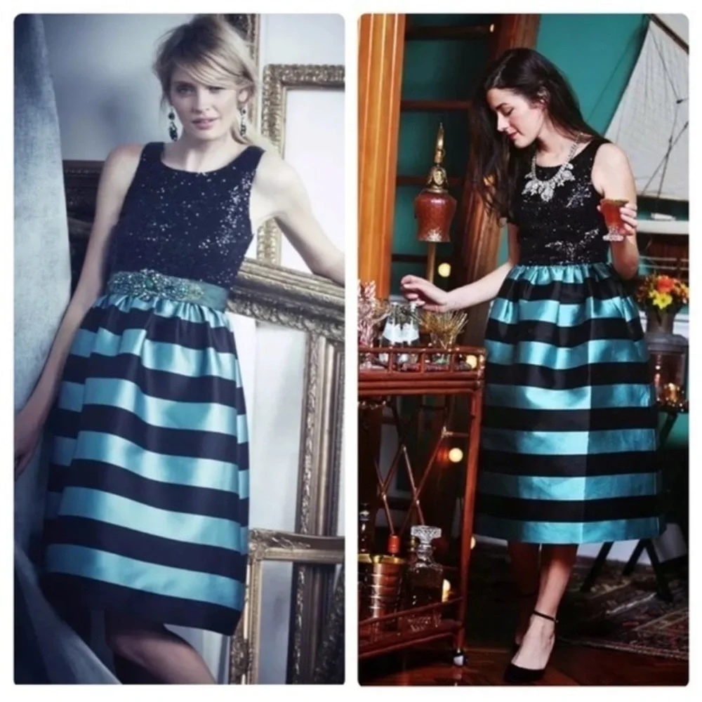 Leifsdottir Starlit Stripes Black and Teal Midi Dress Size 6 - Picture 5 of 8